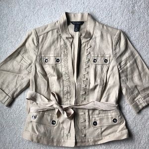 White House Black Market Khaki Linen Jacket 6 New